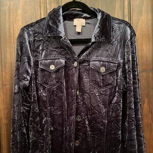 Chicos Crushed Velvet Dark Blue Shirt Jacket-Size 1